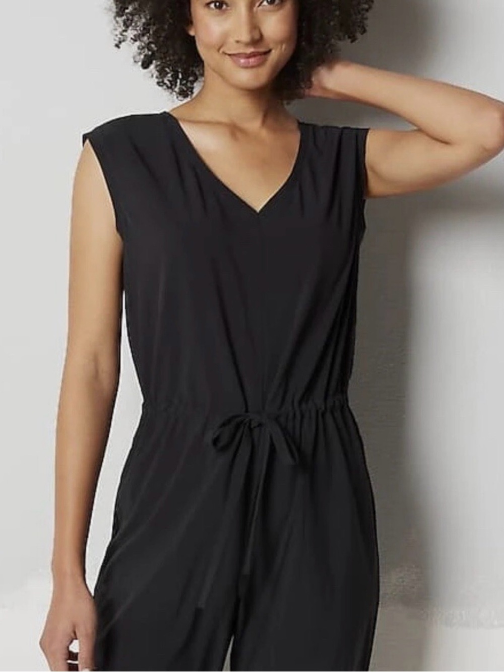 J. Jill Fit Black Sleeveless V-Neck Drawstring Jumpsuit - Picture 4 of 10